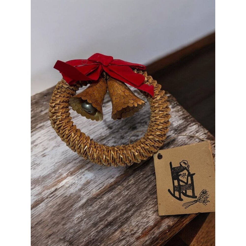 Vintage Handmade Woven Straw Wheat Christmas Wreath 5"